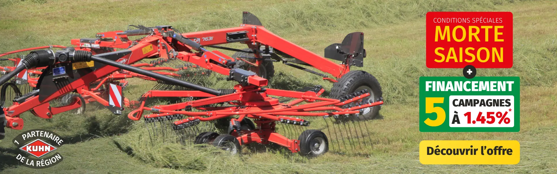 Offres fenaison 2026 Défi-Mat – matériel agricole KUHN pour fauche, fanage, andainage et récolte dans le Cantal, la Corrèze, la Haute-Vienne, la Creuse et l’Allier