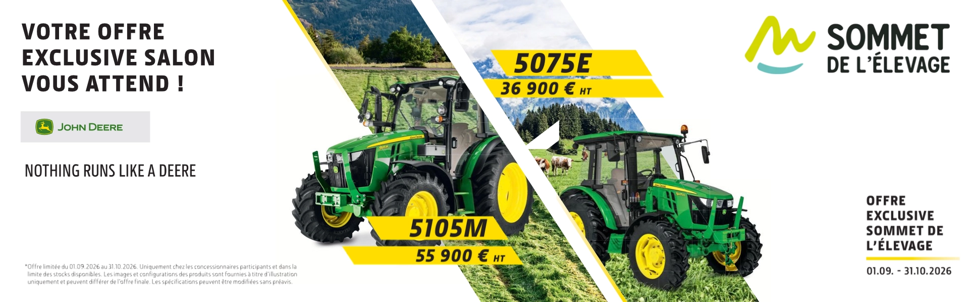Offres exceptionnelles John Deere sur les tracteurs 5105M et 5075E chez Défi-Mat à l’occasion du Sommet de l’Élevage
