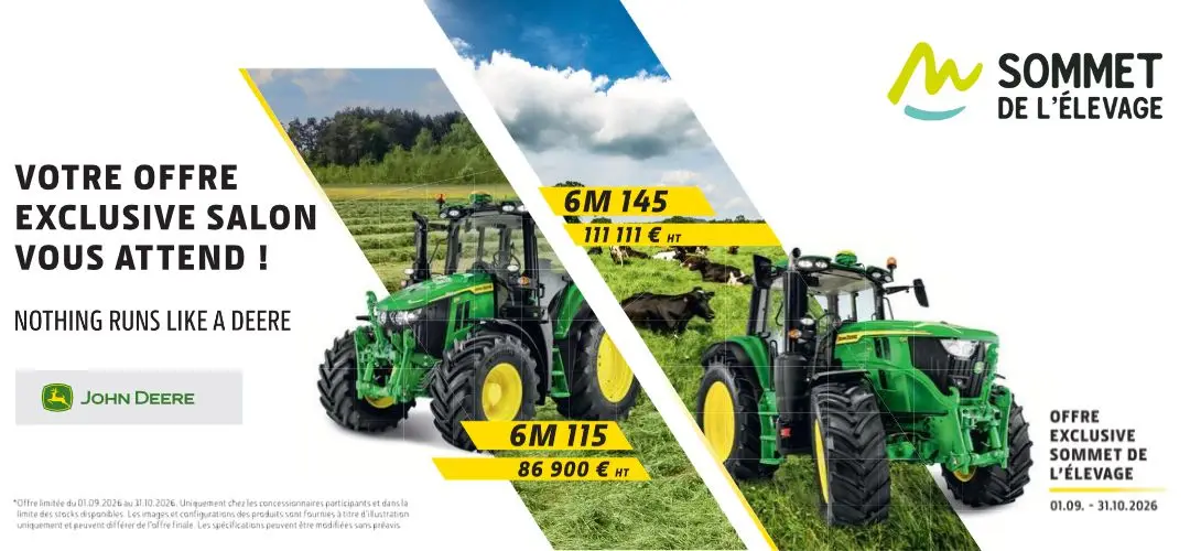 Offres exceptionnelles John Deere sur les tracteurs 6M115 et 6M145 chez Défi-Mat à l’occasion du Sommet de l’Élevage