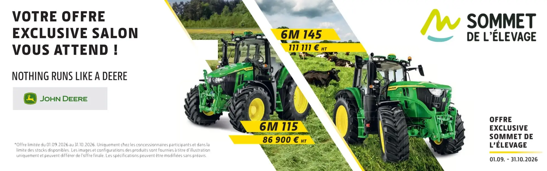Offres exceptionnelles John Deere sur les tracteurs 6M115 et 6M145 chez Défi-Mat à l’occasion du Sommet de l’Élevage